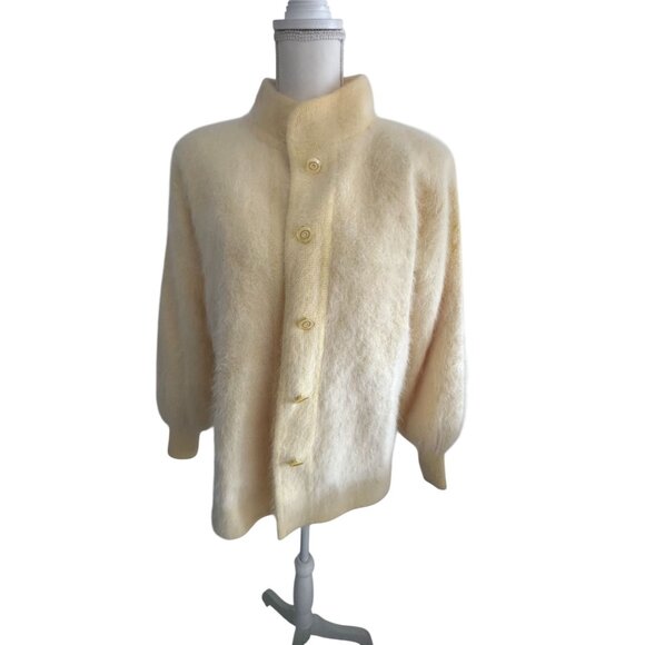 STILLMAN STUDIO Butter Yellow Angora Blend Button Down Jacket Sweater Size M - Picture 1 of 10